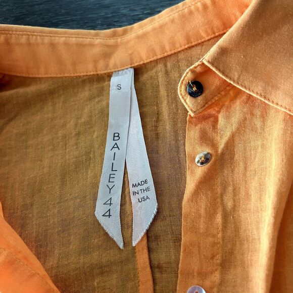 GUC Bailey 44 Cotton Silk High-Low Blouse Orange Sz S Sheer Sleeve Collared Top - Picture 5 of 15